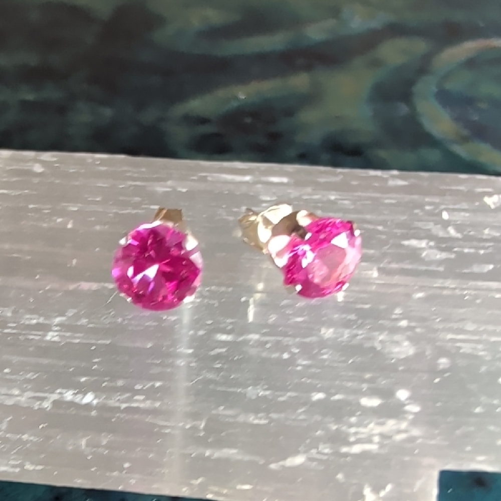 ๐ Genuine Pink Sapphire Sterling Silver Earrings Solitaire Pink Sapphire Stud - Picture 6 of 6